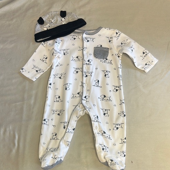 Little Me - White and navy One Piece Footie Sleeper - Picture 1 of 5